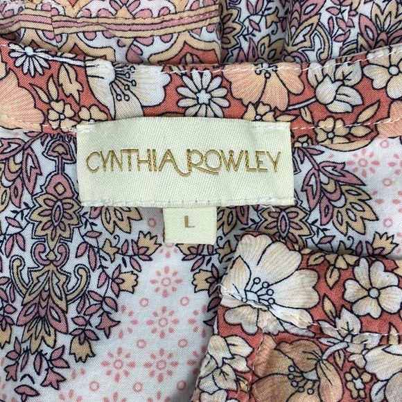 Cynthia Rowley Orange Floral Print Flowy 3/4 Sleeve Button Down Blouse - Picture 14 of 15